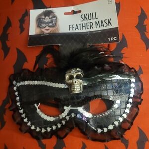 Black Skull Feather Mask